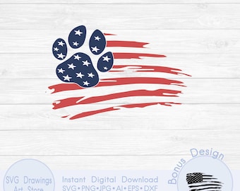 Dog paw print American flag svg, Puppy pawprint svg, USA flag svg, Patriotic svg, Funny 4th of July svg, Independence Day svg
