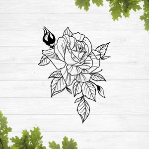 Rose with leaves svg, rose flower vector