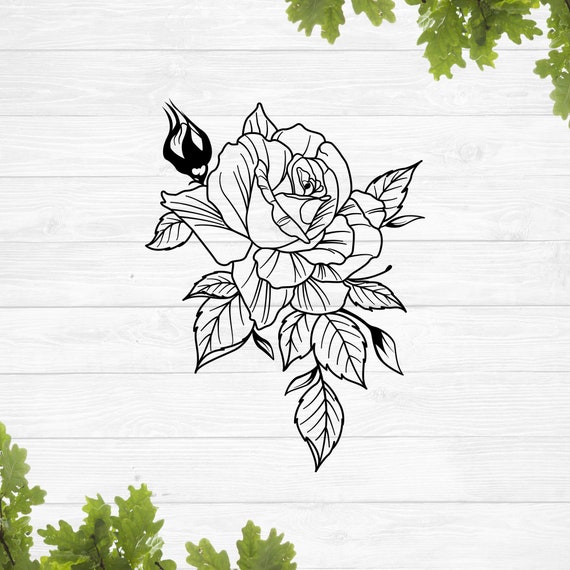 Rose With Leaves Svg Rose Flower Vector - Etsy