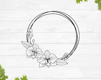 Orchid wreath svg, Floral wreath svg, Orchids flower svg, Wildflower svg, Spring flowers svg, Layered design