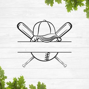 Monograma de béisbol svg, Monograma de softbol svg, Monograma de nombre dividido svg, Bates de béisbol cruzados svg, Diseño de camiseta de béisbol