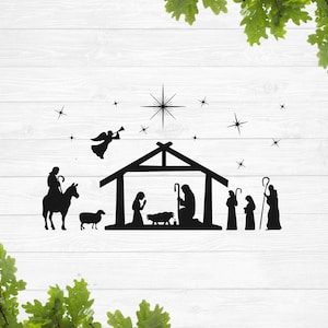 Nativity svg, Nativity scene svg, Christmas svg, Holiday decoration decal, Baby Jesus svg, Nativity clipart, Holy family svg, Cut file