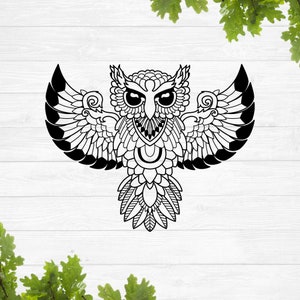 Hibou mandala svg, harfang des neiges svg, vinyle hibou svg, complexe hibou svg, fantaisie hibou svg, simple hibou svg, mignon hibou svg