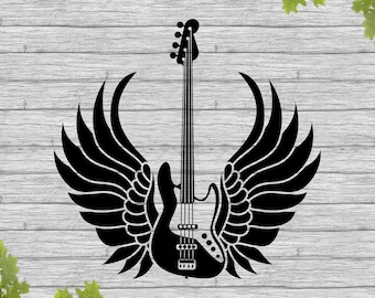 SVG, Electric guitar and angel wings svg, bass guitar svg, guitar silhouette svg, music svg, sublimation design files, vinyl stencil