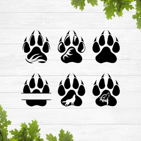 Wolf paw svg, Paw monogram svg, Paw print svg, Split paw svg