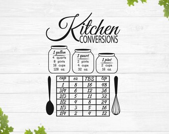 Kitchen conversion chart svg, Kitchen measurements svg, Cutting board svg design, Kitchen wall art svg