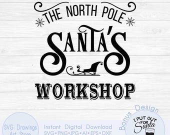 Santa’s Workshop svg, Vintage Christmas svg, Farmhouse sign svg, North pole svg, Winter svg, Holiday svg, Farmhouse christmas svg