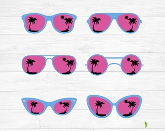 Gafas de sol con palmeras svg, gafas de sol de playa svg, gafas de sol svg, gafas de sol svg, verano svg, archivos de diseño de sublimación, png eps dxf jpg