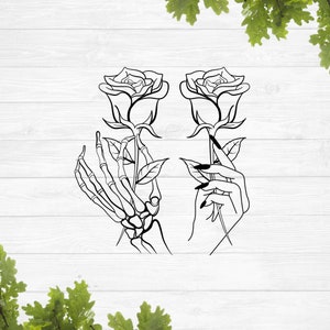 Manos sosteniendo una rosa (SVG), mano de esqueleto (SVG), rosa (SVG)