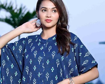 Cotton Kaftan Dress: Women&#39;s Bohemian Tunic with Flared Sleeves
