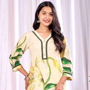 Off White Cotton Co-Ord Set, Digital Print Kurta Pant Set for Women, Two Piece Outfit, Indian Ethnic Summer Wear, Festival,Occasion Outfit