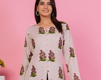Handmade Cotton Printed Ethnic Tunic | Lightweight Indian Kurti Top