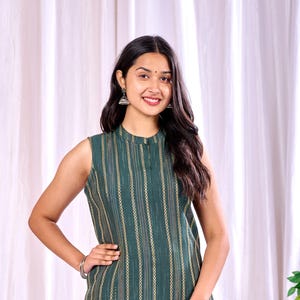 Green Striped Cotton Co-ord Set: Women&#39;s Ethnic Tunic & Trouser