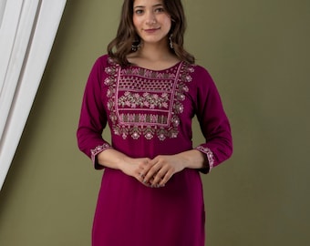 Embroidered Cotton Kurti: Traditional Indian Tunic, Festive Clothing