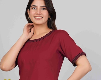 Hand-Embroidered Cotton Tunic: Relaxed Fit Ethnic Top