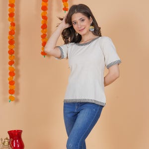 Off-White Embroidered Top – Women&#39;s Ethnic Tunic, Elegant & Lightweight, Indian Top Daily wear Tunic gift for her.