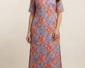 Floral Print Cotton Kurta Pant Set, Rajasthani Hand Block Outfit
