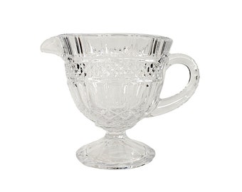Crystal Gravy Boat, Clear Cut Glass Footed Sauce Bowl with Spout and Handle