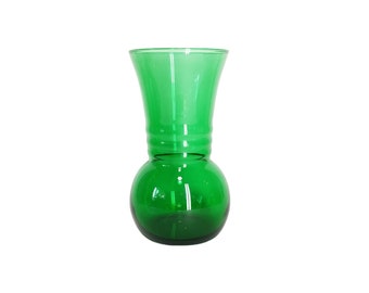 Vintage Green Glass Vase / Single Forest Green Harding Flower Vase / Colorful Mid Century Glass Table Decor