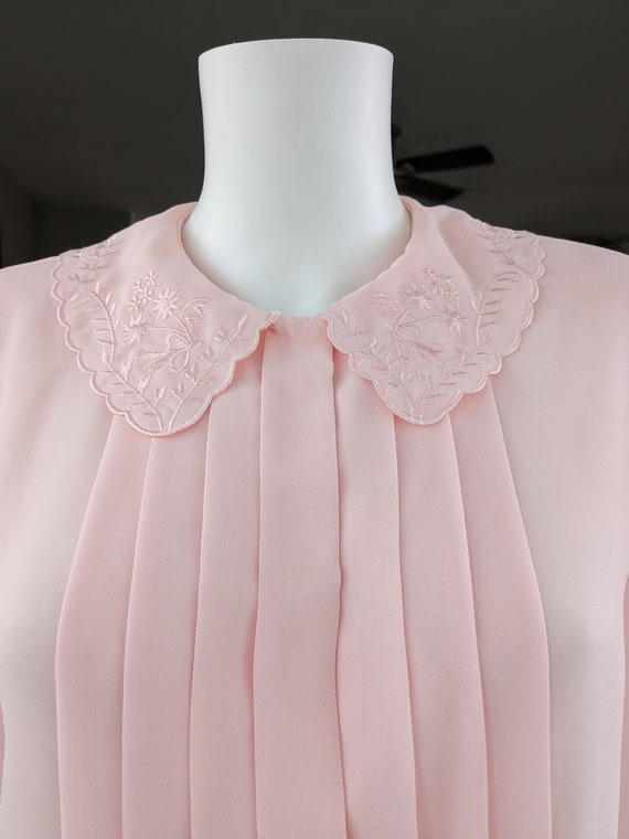 Vintage Pink Pleated Blouse, Medium / Sheer Crepe… - image 3