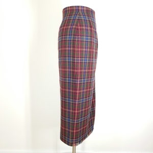 Vintage Plaid Skirt, Medium / Long Fringed Tartan Skirt / Faux Wrap Winter Skirt / Plaid Pinup Skirt / 1990s Straight Pencil Skirt image 5