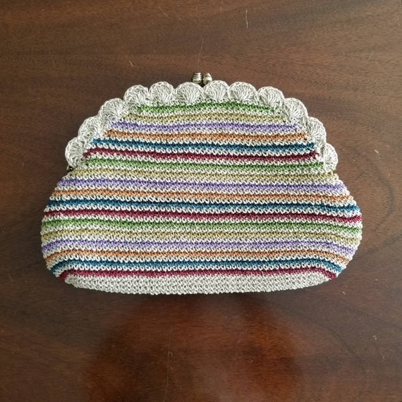 Vintage Crochet Handbag / Rainbow Straw Clutch / … - image 9