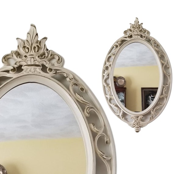 Vintage Oval Regency Mirror Ornate Wall Mirror Ivory and Gold