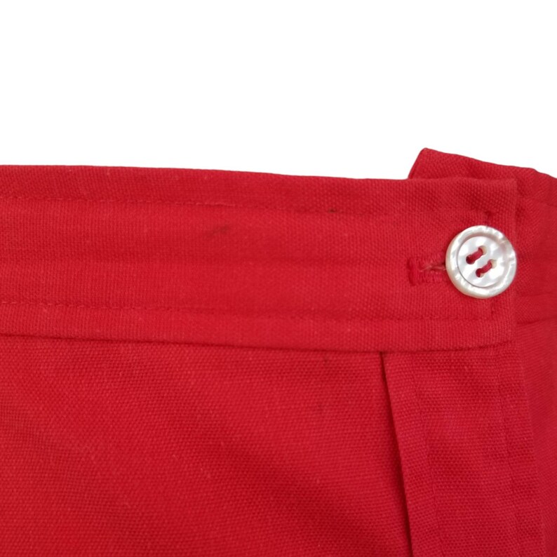 Vintage Red Button Skirt, Medium / 1980s Mod A Line Skirt with Pockets / Casual Knee Length Twill Midi Skirt image 9