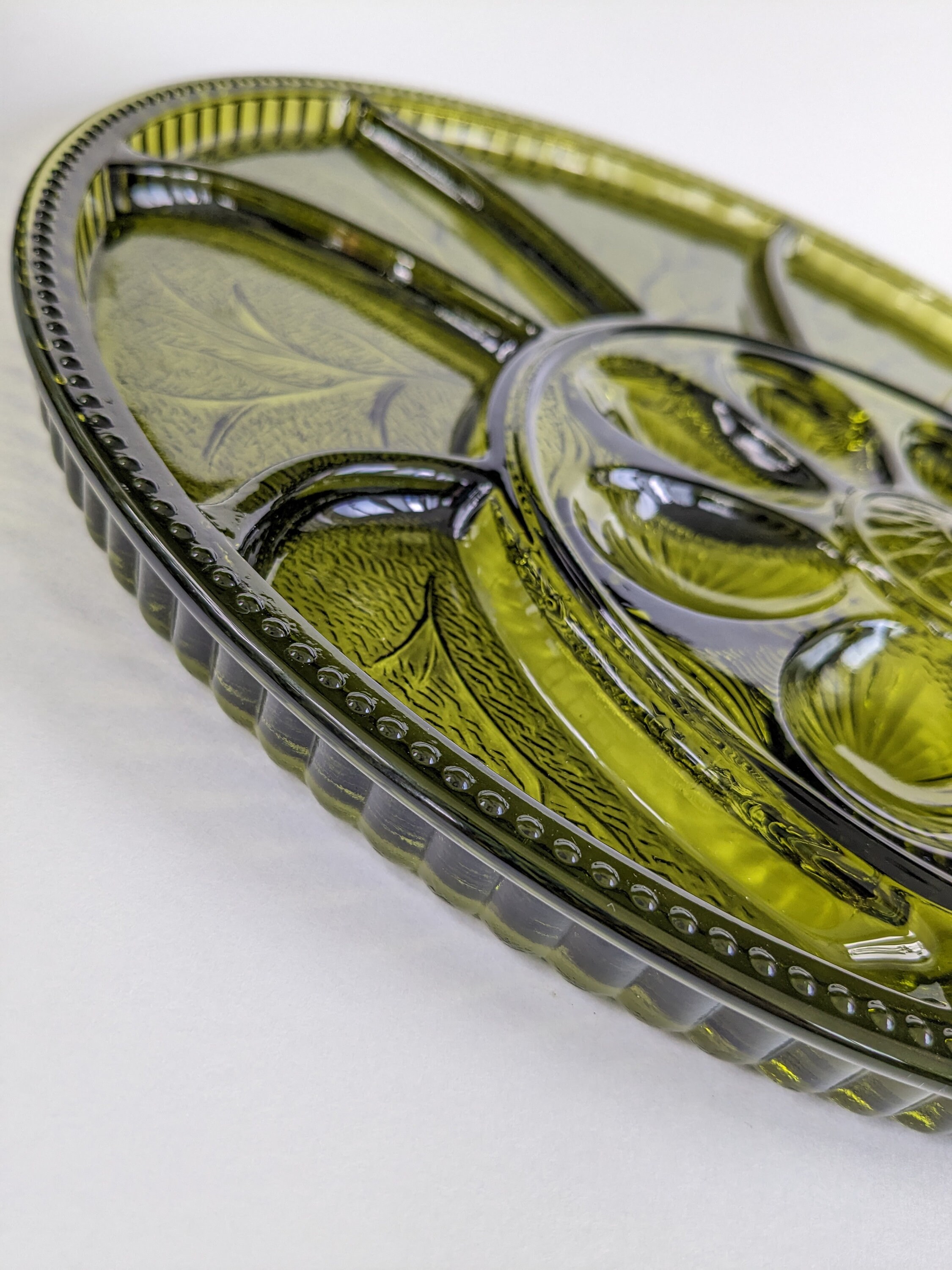 Vintage Green Glass Deviled Egg Tray / Round Mid Century Etsy