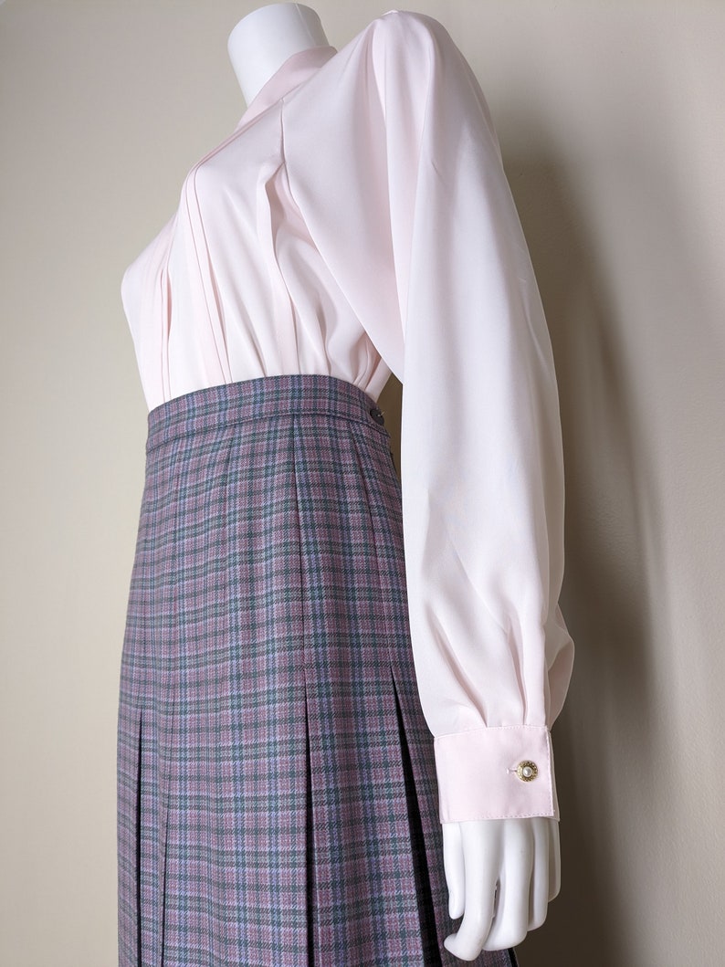 Vintage Pleated Wool Skirt, Small, Tartan Plaid School Girl Skirt, Topstitch Pleated Turnabout Skirt image 4