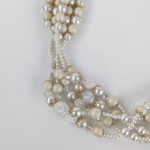 Vintage White Beaded Necklace, 1950s Multi Strand Faux Pearl Necklace image 2