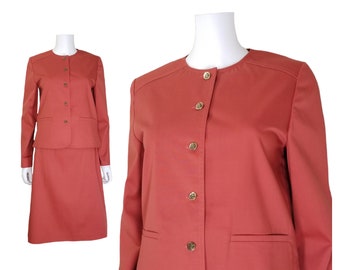 Vintage 70s Skirt Suit, Medium / Mod Twill Suit with Pockets / Women's Two Piece Skirt and Jacket Set