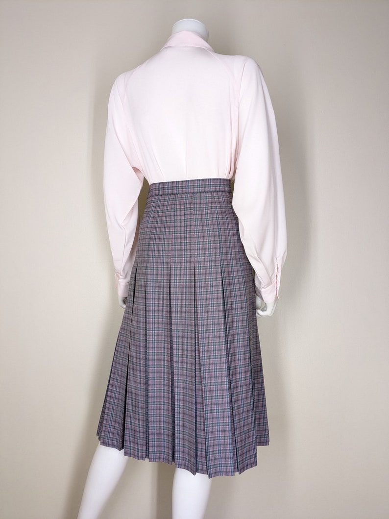 Vintage Pleated Wool Skirt, Small, Tartan Plaid School Girl Skirt, Topstitch Pleated Turnabout Skirt image 3