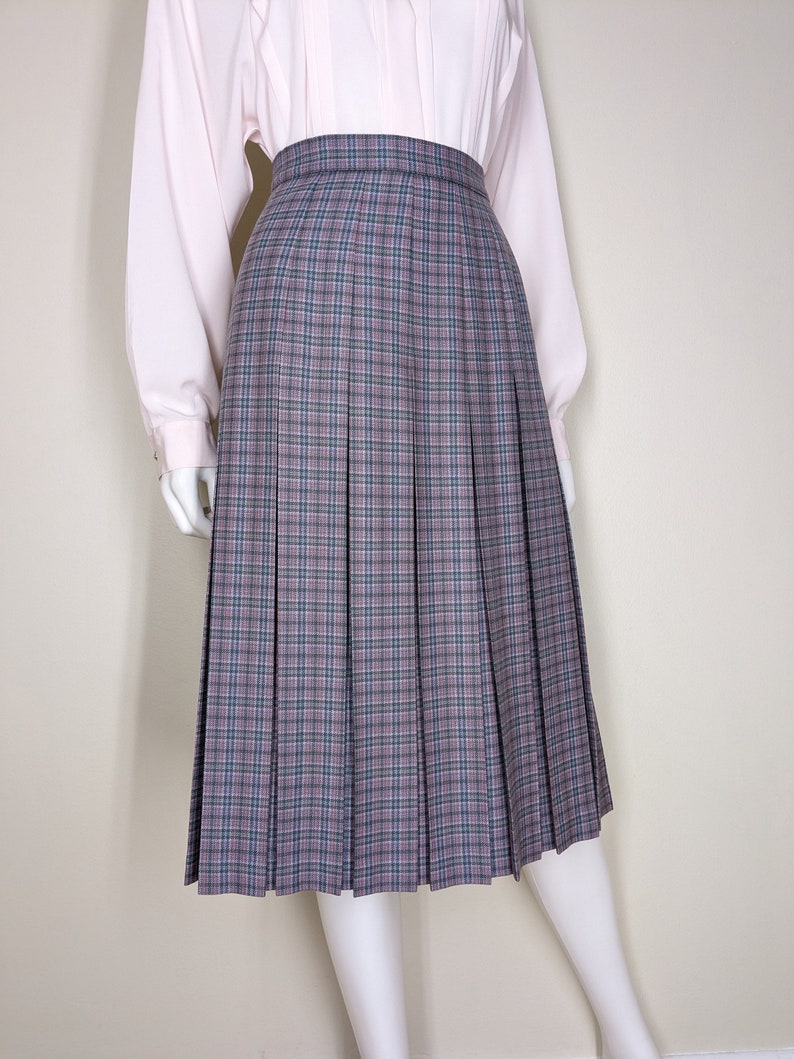 Vintage Pleated Wool Skirt, Small, Tartan Plaid School Girl Skirt, Topstitch Pleated Turnabout Skirt image 6