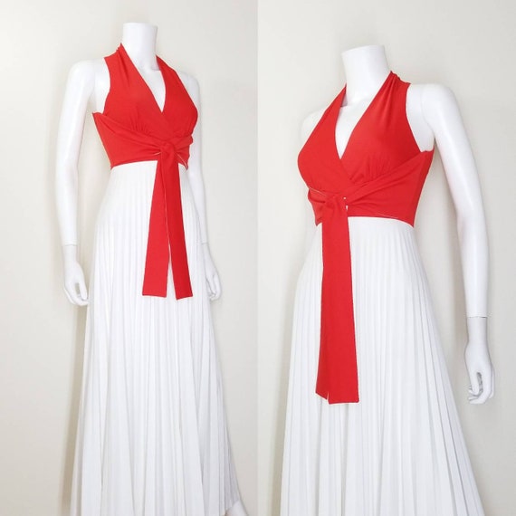 Vintage Halter Jumpsuit, Extra Small / Pleated Wi… - image 8