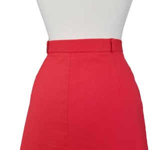 Vintage Red Button Skirt, Medium / 1980s Mod A Line Skirt with Pockets / Casual Knee Length Twill Midi Skirt image 4