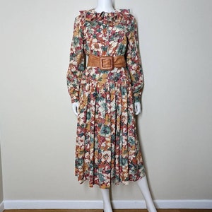 Vintage Floral Dress Set, Medium / Autumnal Floral Blouse and Skirt Set / Ruffle Collar Long Sleeve Blouse & Matching Drop Waist Midi Skirt image 4