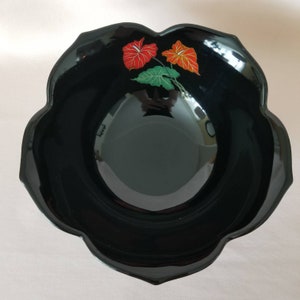 Vintage Decorative Bowl / Black Floral Bowl / Red Anthurium Console Bowl / Ceramic Bowl / Catch All Dish Jewelry Dish / Retro 80s Home Decor image 3
