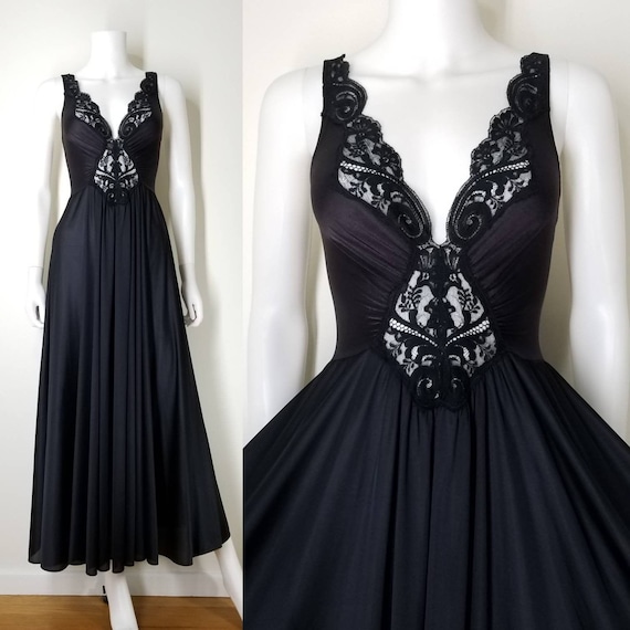 Vintage Black Olga Nightgown Lingerie ~ Full Sweep