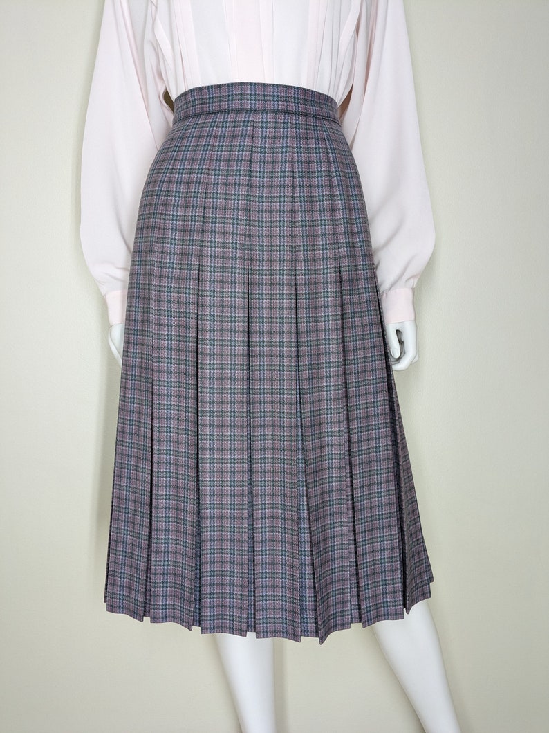 Vintage Pleated Wool Skirt, Small, Tartan Plaid School Girl Skirt, Topstitch Pleated Turnabout Skirt image 8