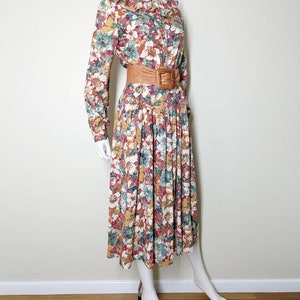 Vintage Floral Dress Set, Medium / Autumnal Floral Blouse and Skirt Set / Ruffle Collar Long Sleeve Blouse & Matching Drop Waist Midi Skirt image 8