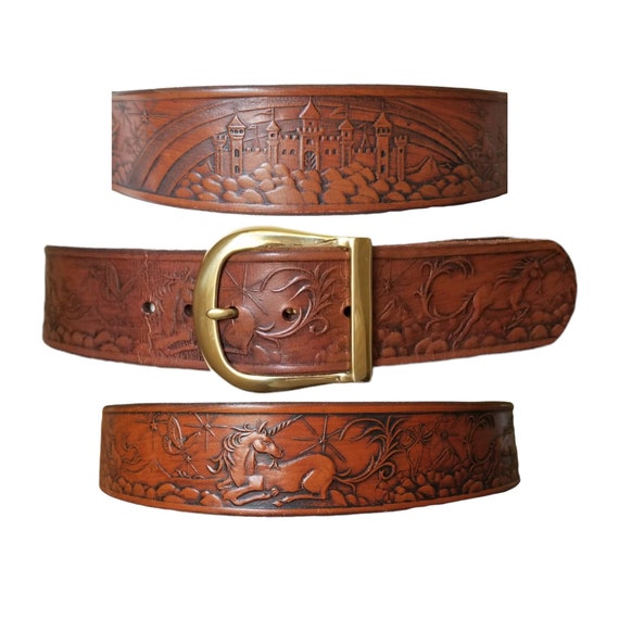 Vintage Tooled Leather Belt Extra Large 