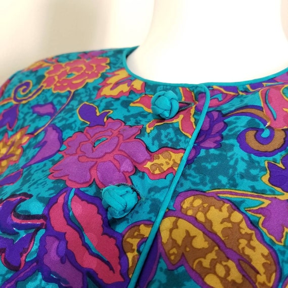 Vintage Floral Silk Cocktail Dress, Small / 1980s… - image 3