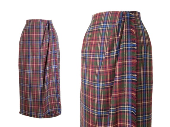 Vintage Plaid Skirt, Medium / Long Fringed Tartan… - image 1