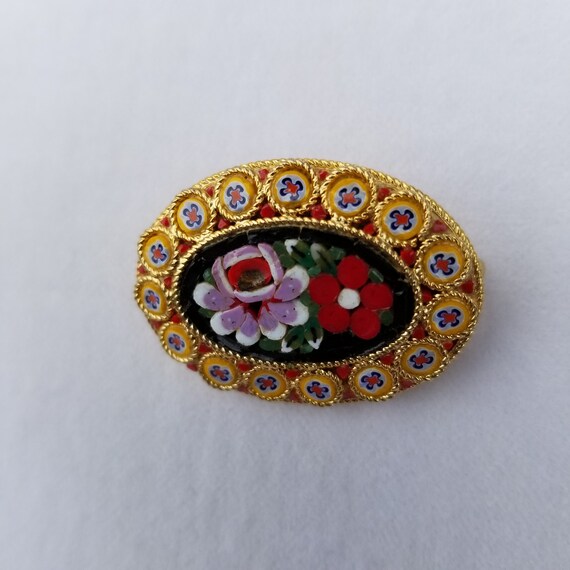 Vintage Mosaic Floral Brooch / 1950s Italian Glas… - image 5