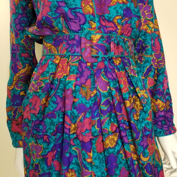 Vintage Floral Silk Cocktail Dress, Small / 1980s… - image 6