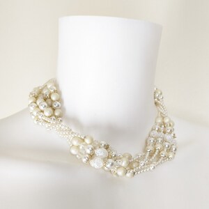 Vintage White Beaded Necklace, 1950s Multi Strand Faux Pearl Necklace image 10