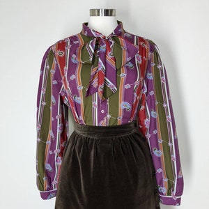 Vintage Pussy Bow Blouse, Large / 1970s Multi Color Button Blouse / Western Paisley Bow Collar Blouse / Long Sleeve Retro Office Blouse image 8