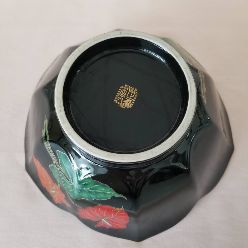 Vintage Decorative Bowl / Black Floral Bowl / Red Anthurium Console Bowl / Ceramic Bowl / Catch All Dish Jewelry Dish / Retro 80s Home Decor image 9