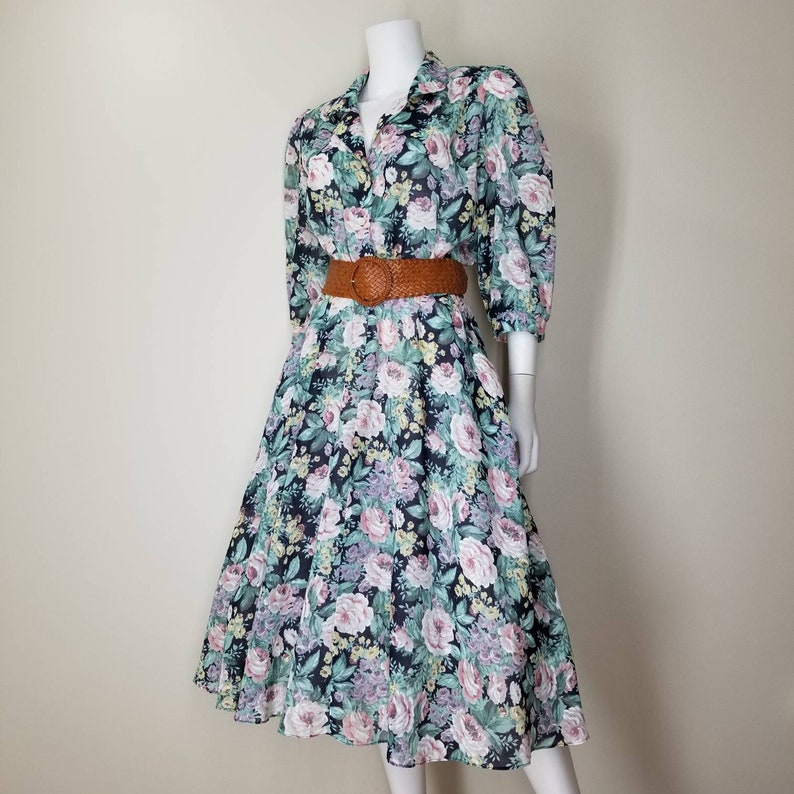 Vintage Floral Shirt Dress Large / Semi Sheer Day Dress / Etsy
